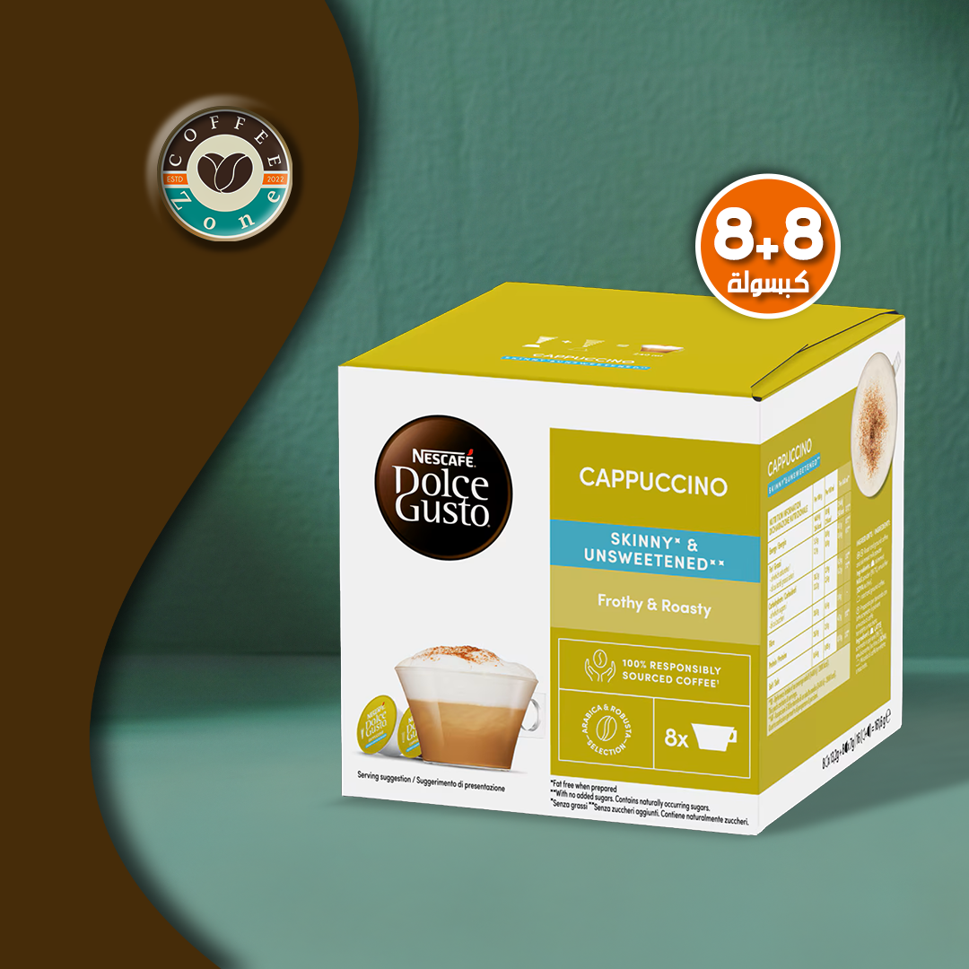 NESCAFÉ Dolce Gusto Capsules, Cappuccino Skinny & Unsweetened – Box of 8+8 Pods/8 Servings